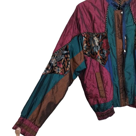 4405)Vtg 80s On Your Mark 2pcs  Multicolor Patchwork Windbreaker Track Suit XL - Picture 5 of 16